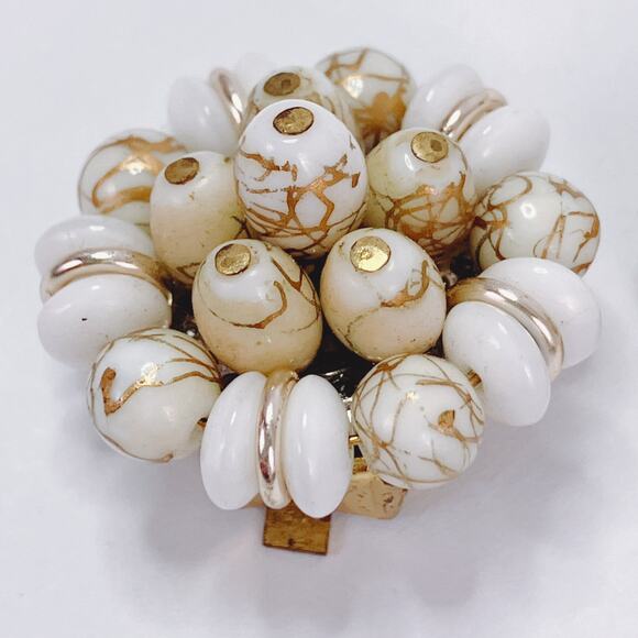 Vintage Stamped West Germany White Gold Tone Glass Bead Cluster Clip Earrings - Picture 13 of 13